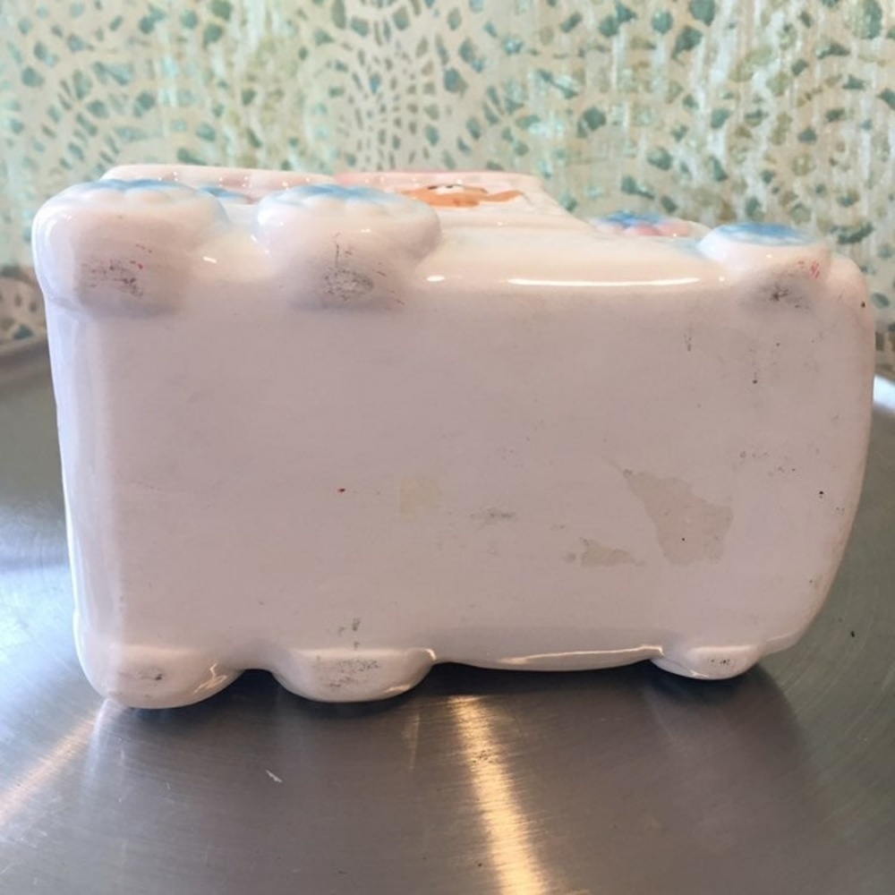 Vintage Ceramic Train Planter Teddy Bear Baby pink blue white - Picture 5 of 6
